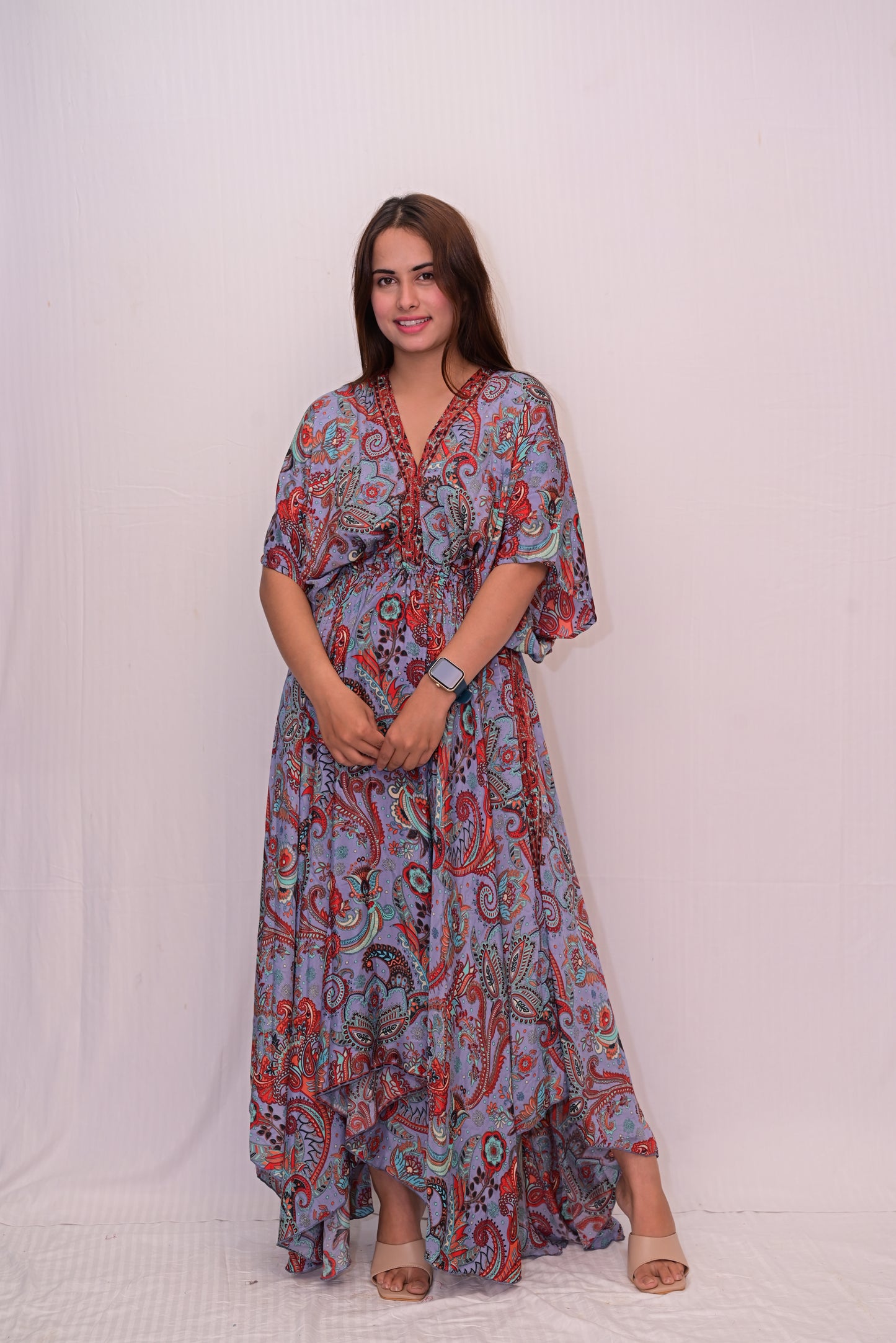v neck long umbrella dress