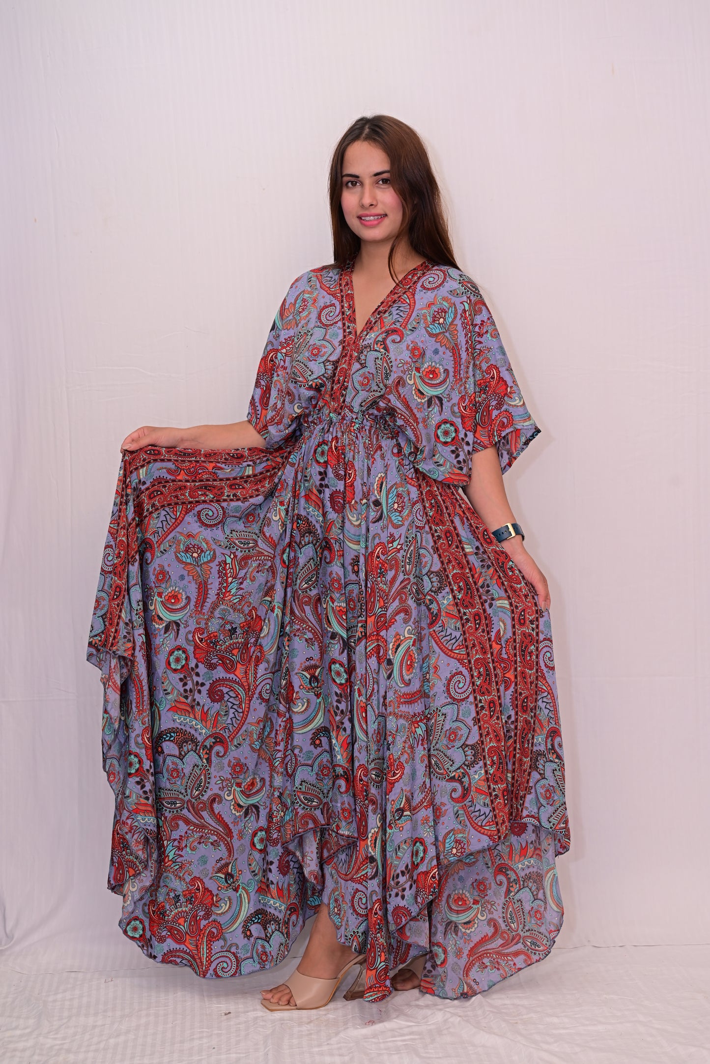 v neck long umbrella dress