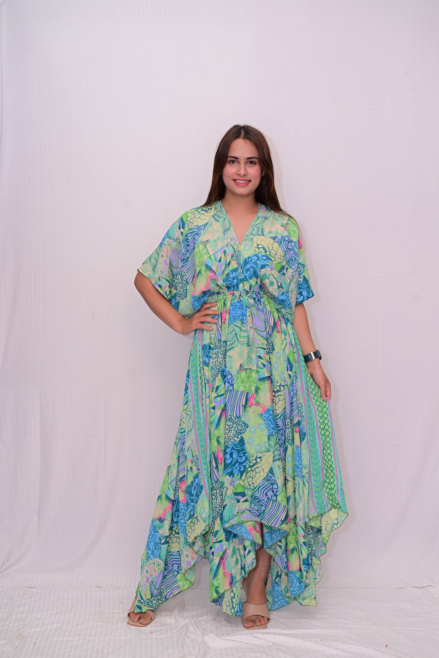 v neck long umbrella dress